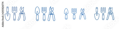 Bild auf Leinwand Vector line art icons of gardening tools