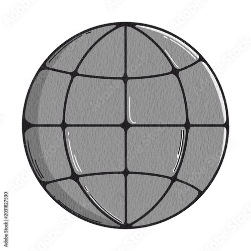 Globe doodle line art in black and white.
