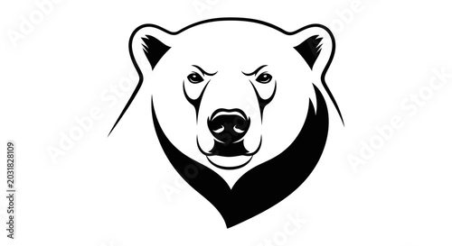 Billede på lærred Polar bear head logo, black and white illustration, fierce animal portrait