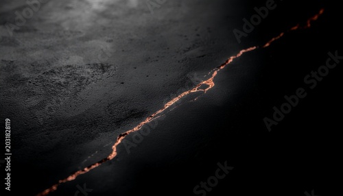 8K Ultra-HD Macro of Matte Black Marble with Delicate Glowing Rose Gold Crack