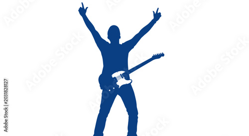 Tableau sur toile Silhouette of a man playing guitar with arms raised, rock music celebration