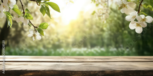 Empty table before a sunny summer background with copy space