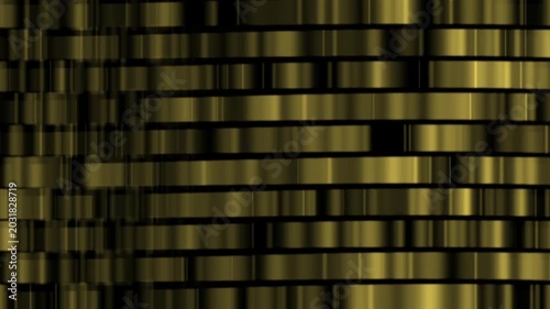 Abstract gold horizontal bars and lines sliding transition, metallic glitch effect on black background for elegant video motion graphics and overlay