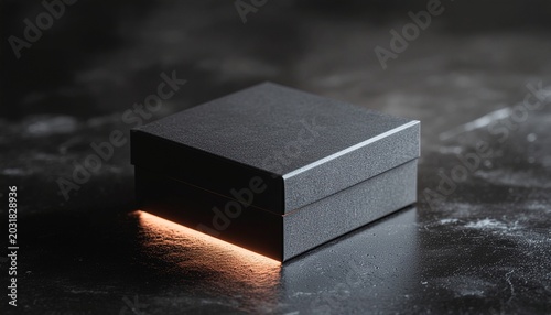 Photorealistic 8K Image of Minimalist Obsidian Cube and Radiant Metallic Contour