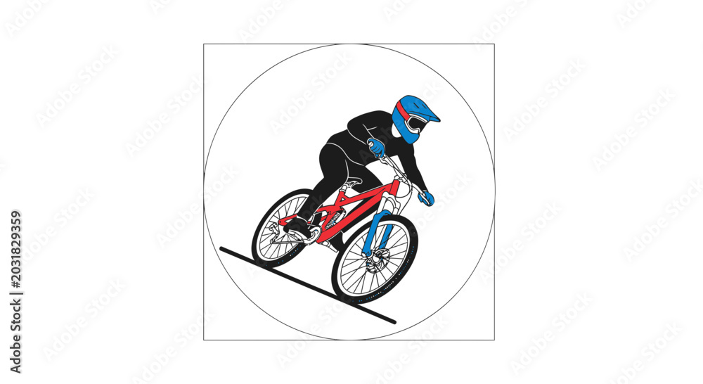 Obraz premium Downhill mountain biker in action, extreme sports, dynamic descent
