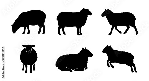 Fényképezés Sheep Silhouettes Vector Set, Farm Animal Icons, Livestock Graphics, Rural Life