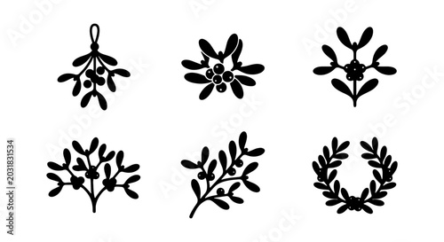 Mistletoe Vector Icons, Festive Holiday Sprigs, Winter Botanical Elements, Christmas Decor