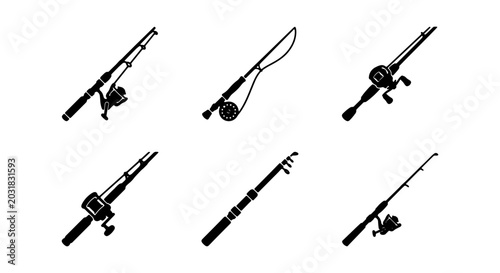 Canvastavla Fishing Rod Icons, Angling Gear Vector Set, Sport Fishing Equipment Collection
