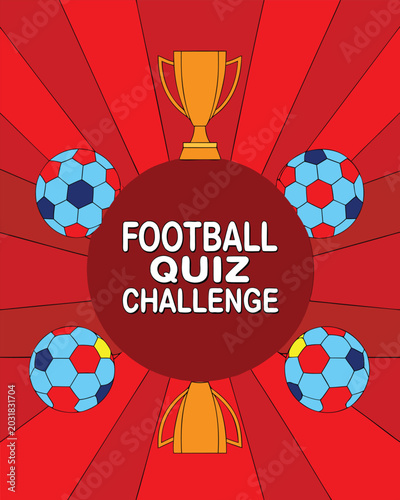 Football quiz challenge poster with trophy and soccer balls