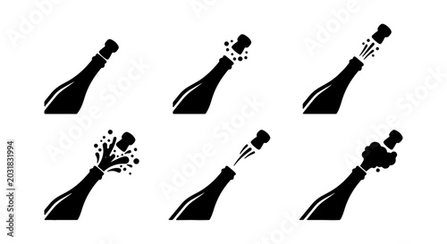 Fotografie Champagne Bottle Pop Sequence, Celebration Bubbles, Festive Cork Ejection, Spark