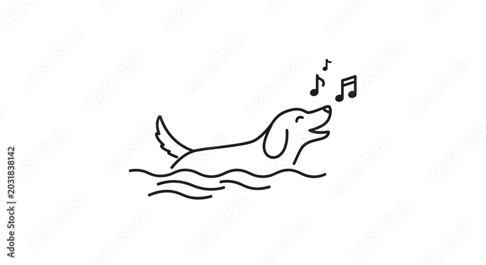 Obraz premium Happy Dog Singing in Water with Musical Notes, Cute Cartoon Style