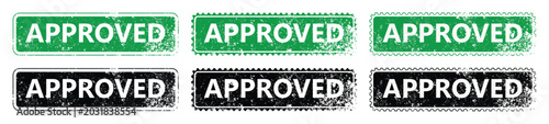 Foto Collection of Approved stamps in green and black distressed vector style