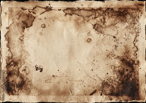 Antique paper texture with coffee stains and aged appearance, vintage map.