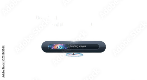 Horizontal rounded rectangular sensor bar with a colorful nebula display and text on a solid black background