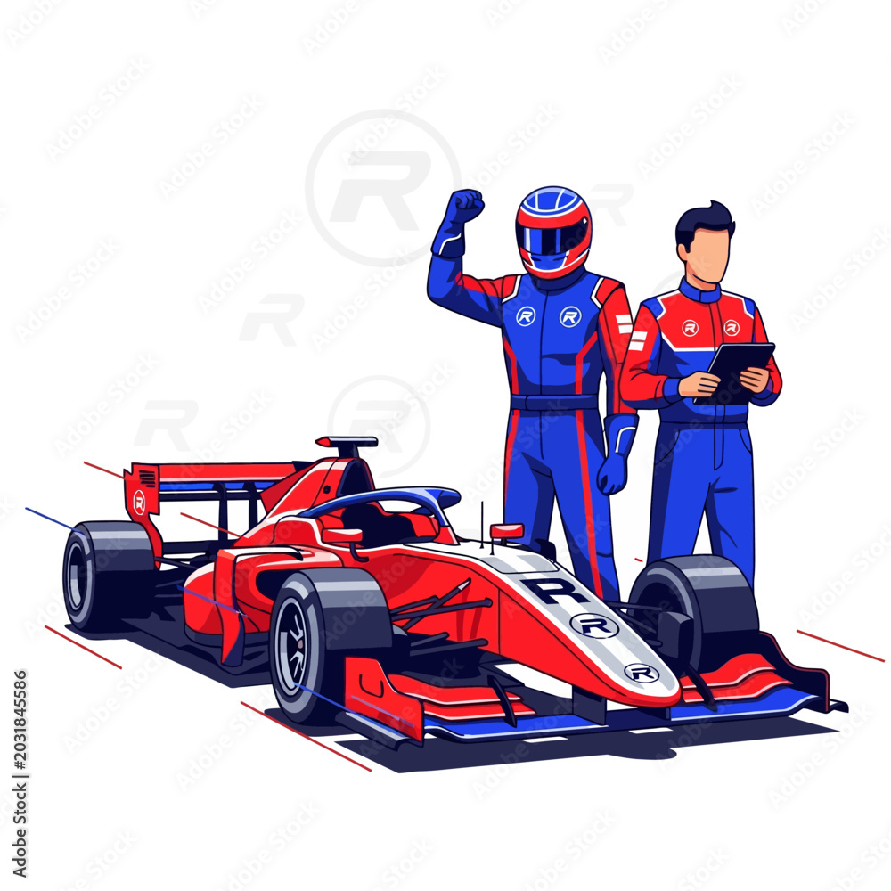 Obraz premium Formula racing car with team victory illustration