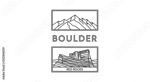 Boulder Colorado Red Rocks Mountain Landscape Outline Logo Design