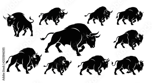 Bison Silhouette Collection Vector Art
