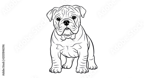 Konstfotografi Bulldog Puppy Line Drawing - Cute Dog Illustration, Vector Art