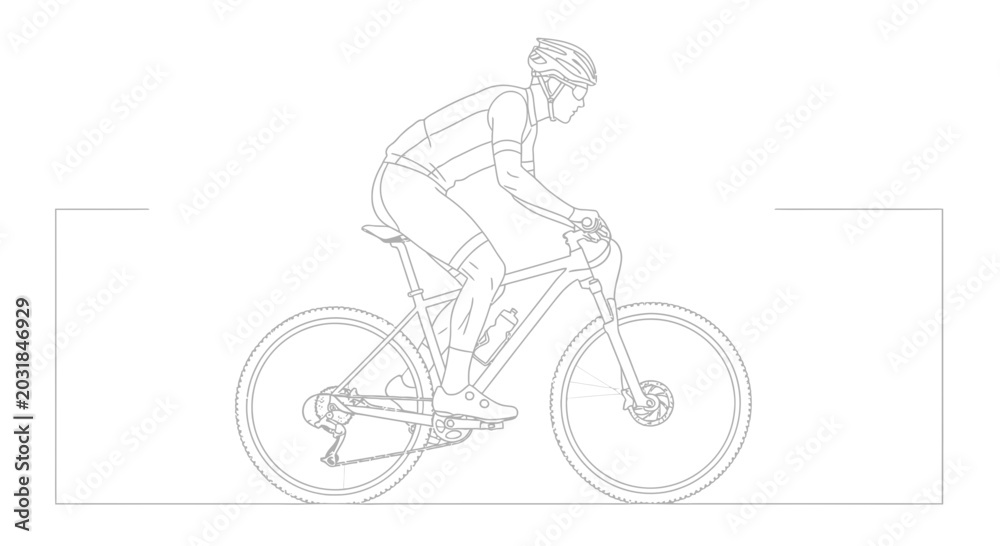 Fototapeta premium Cyclist in motion on a mountain bike, dynamic action shot, athletic rider, outdoor sport