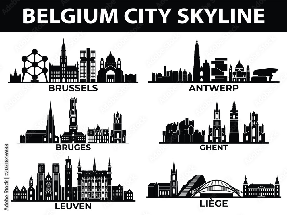 Naklejka premium Belgium city skylines in black