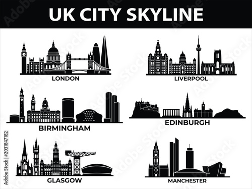 Black UK city skylines set