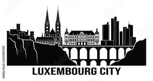 Black Luxembourg City skyline landscape drawing