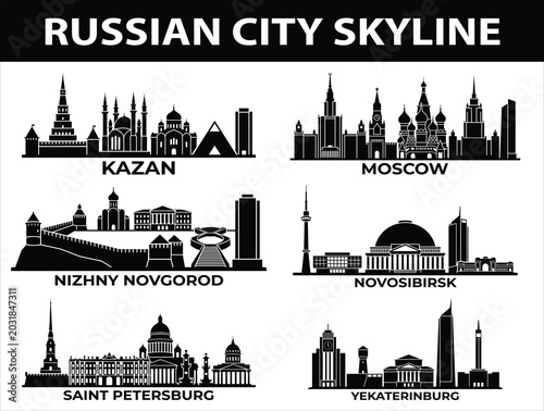 Photos Skyline of Russian cities Moscow Saint Petersburg Kazan Novosibirsk Yekaterinbur