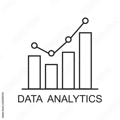 Modern data analytics line icon with growth chart and graph for business and technology concepts.