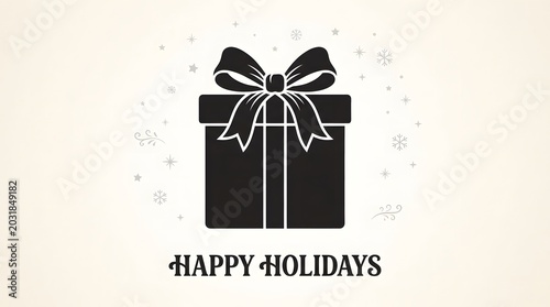 Festive gift box with bow and holiday snowflakes graphic