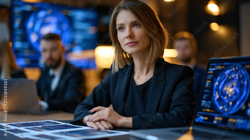 Obraz premium Dark web financial fraud investigator presenting cryptocurrency seizure evidence to a federal grand jury support team, printed wallet transaction reports across a conference table, digital asset dia
