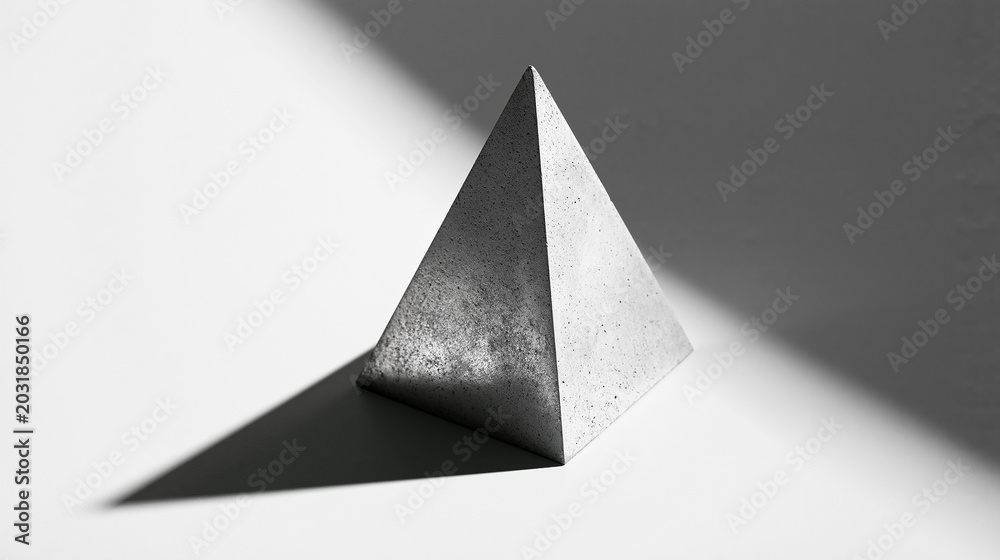 Fototapeta premium Minimalist Concrete Textured Pyramid With Dramatic Diagonal Shadow in Black and White