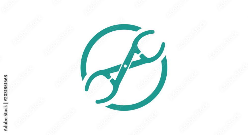 Naklejka premium Dental Floss Pick Icon Within a Teal Circle, Promoting Oral Hygiene and Freshness
