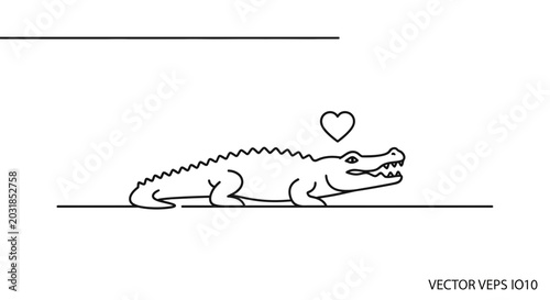 Cute Crocodile with Heart Icon Above, Vector Illustration