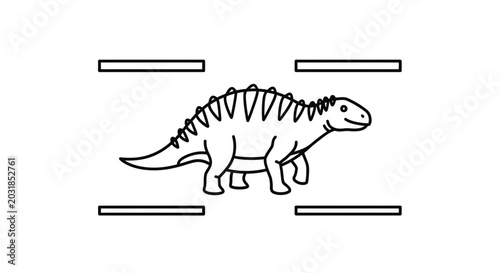 Cute Dinosaur Cartoon Walking Through Abstract Frame, Vector Illustration
