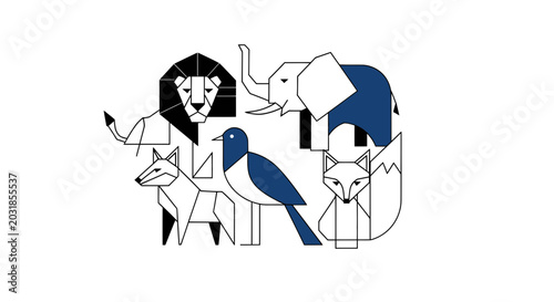 Photography Geometric Animals Collection: Lion, Elephant, Fox, Bird - Minimalist Design