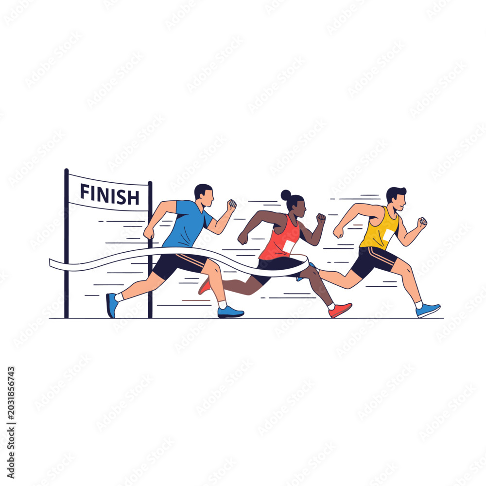 Obraz premium Athletes Race to Victory: Finishing Line Concept Illustration