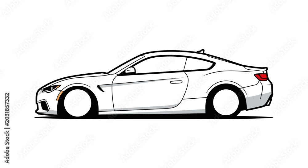 Obraz premium Sleek White Sports Car Silhouette, Vector Illustration, Clean Design