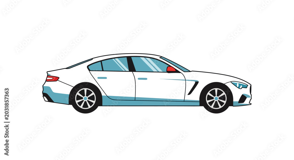 Fototapeta premium Modern White Sedan Car - Side View Illustration, Automotive Design