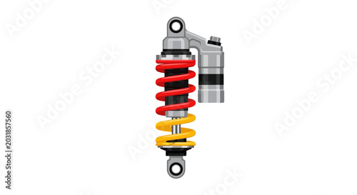 Bild auf Leinwand Motorcycle Shock Absorber - Red and Yellow Springs, Chrome and Silver Finish