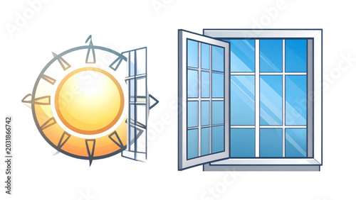 Modern window and sun icon set for architectural design and home renovation projects