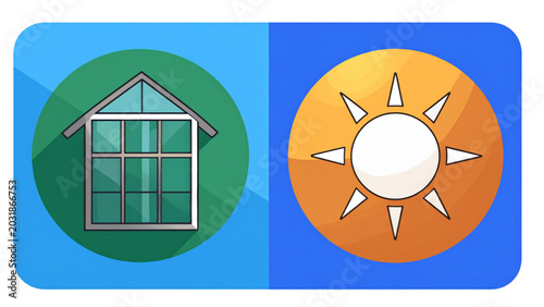Modern window and sun icon set for architectural design and home renovation projects