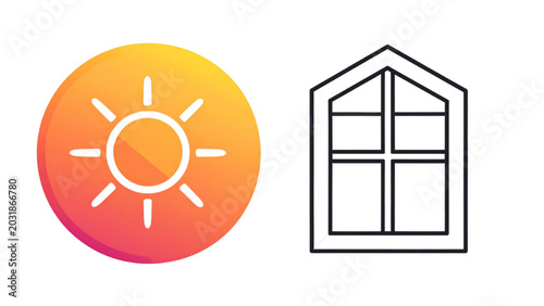 Modern window and sun icon set for architectural design and home renovation projects