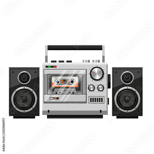 Retro Boombox with Speakers: Vintage Audio Illustration