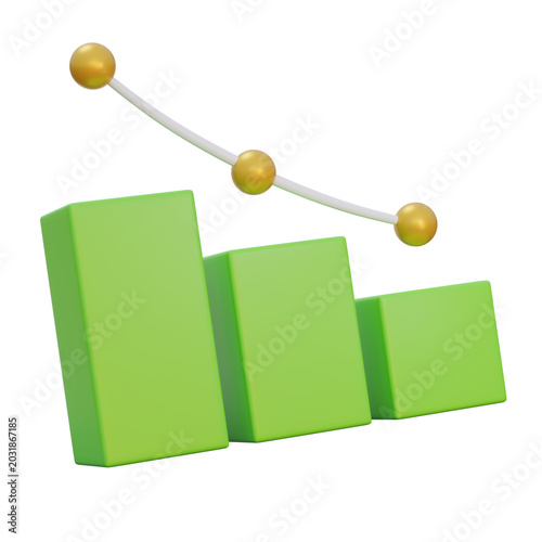 Φωτογραφία Floating declining chart with golden nodes 3D render