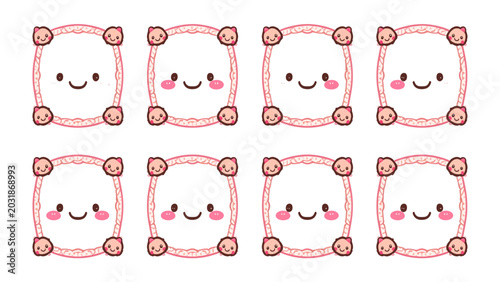 Photos Cute Cartoon Pillows: A charming collection of eight adorable, blushing cartoon pillows, each with a sweet smile and rosy cheeks, arranged in two neat rows