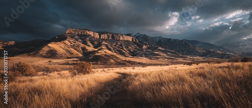 Dramatic Landscape - Bardenas Reales Desert Under Stormy Skies, Navarre, Spain.