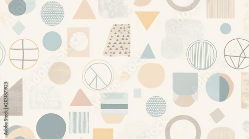 Abstract Geometric Shapes Pattern, Retro Mid Century Modern Style, Pastel Colors