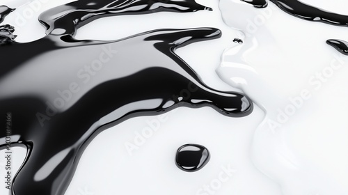 Black and White Liquids Swirling Together, Abstract Fluid Art