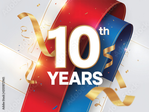 Tableau sur toile Anniversary, 10th Years, Celebration Ribbon, Vector Banners