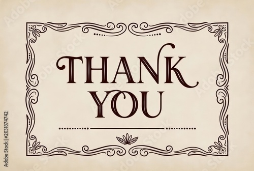 Elegant Vintage Thank You Card with Decorative Border and Artistic Typography for Grateful Messages and Personal Acknowledgments